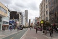 BOGOTA, COLOMBIA a common scene of 7th avenue Panorama with bike path and colpatria tower at background