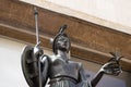 Bogota, Colombia - July 2023. Minerva statue at the entrance of the Luis Angel Arango library at La Candelaria neighborhood in