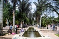 Bogota, Colombia - July 2nd 2023. View of the walking path and fountains of the Eje Ambiental in Bogota city center Royalty Free Stock Photo