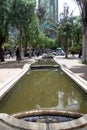 Bogota, Colombia - July 2nd 2023. View of the walking path and fountains of the Eje Ambiental in Bogota city center Royalty Free Stock Photo