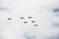 six Super Tucano jet combat planes flight in formatio