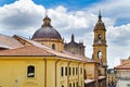 BOGOTA, COLOMBIA OCTOBER 22, 2017: Beautiful outdoor view of a dome and rooftop of La Candelaria, historic neighborhood Royalty Free Stock Photo