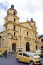 Bogota, Colombia - October 1, 2013: Church of Our Lady of Candelaria in a cloudy day. This church gave name to the whole district