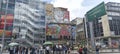 Jimenez avenue with 10th steet corner modern buildings with street art graffiti and San Victorino transmilenio station