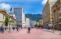 BOGOTA, COLOMBIA - OCTOBER, 11, 2017: Unidentified people walking in the streets of Jimenez avenue in Bogota