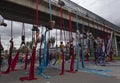 A small group of young artist making a street art performance during colombian paro nacional marches