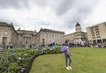 A young afrodescendant girl tourist possing for a photo at Rafael NuÃÂ±ez square gardens in downtown city Royalty Free Stock Photo