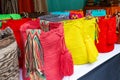 Bogota market of Usaquen colored wool bags