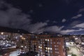Bogota nigh cityscape with cloudy starry night and oriental mountains Royalty Free Stock Photo