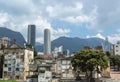 Modern skyscrapers like Colpatria and bacata with Central Cemetery builded in 1836 in downtown bogota city.