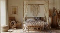 Bohemia Chic Retreat: Bedroom with Bohemian Macrame Wall Art, Rattan Furnishings, and Canopy Bed Swathed in Flowing Textiles