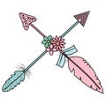 Bohemian arrows crossed with feathers and flowers