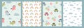 Bohemian baby seamless pattern with cute clouds, rainbow, unicorn and toy car Royalty Free Stock Photo