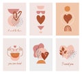 Bohemian, Boho Valentines day illustrations, hand drawn artwork in terracotta, earthy colours, heart and love concept