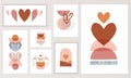 Bohemian, Boho Valentines day illustrations, hand drawn artwork in terracotta, earthy colours, heart and love concept