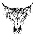 Cow, buffalo, bull skull in tribal style. Bohemian, boho vector illustration. Wild and free ethnic gypsy symbol.
