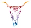 Cow, buffalo, bull skull in tribal style with flowers. Bohemian, boho vector illustration. Wild and free ethnic gypsy