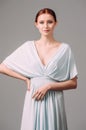 Bohemian bridesmaid dress with flutter sleeves. Effortless festive summer look. Ginger lady in elegant effortless evening gown