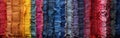 Bohemian Charm: Colorful Handmade Chindi Rag Vintage Carpet Reversible Runner - Top View Textile Fabric Texture Royalty Free Stock Photo