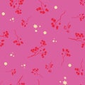 Bohemian christmas golden stars, and balls, red berry and branches, pink background seamless repeat pattern Royalty Free Stock Photo