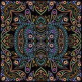 Bohemian colorful bandana . Vector print square.