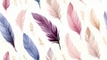 Bohemian Feathers Watercolor Seamless Pattern AI Generated