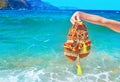 Bohemian greek sandals on the beach