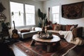 bohemian home with eclectic mix of vintage and modern furnishings