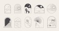 Bohemian linear logos, icons and symbols, landscape, arcs and windows design templates, geometric abstract design