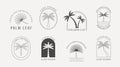 Bohemian linear logos with palms, beach, ocean landscapes, icons and symbols, sun design templates, terracotta geometric