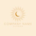 Bohemian logo with moon and sun. An astrology mystic crescent and sun logotype.