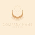 Bohemian logo with moon and sun. An astrology mystic crescent and sun logotype.
