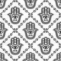 Hamsa hand seamless pattern, Khamsa or Hand of Fatima repetitive design, symbol of protection from devil eye background i