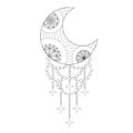 Bohemian Moon, Hand drawn Zentangle artistic Moon for adult anti Royalty Free Stock Photo