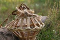 Countryside, Rural Craftsmanship. Handmade Wind Chime Decoration. Summer, Strings, Cords and Wild Flowers Art, Culture. Royalty Free Stock Photo