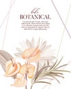 Bohemian plant: pampas, dried palm, orchid, calla realistic vector flowers. Modern ivory herb boho design, wedding card template