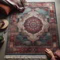 Bohemian rug with a distressed, vintage look in shades of burgn