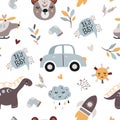 Bohemian seamless pattern with cute baby elements.