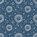 Bohemian Seamless Pattern With Sun, Moon, Stars And Constellation. Vintage Style.