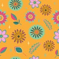 Bohemian seamless patterns from the 70s with a psychedelic twist, groovy hippie inspired backgrounds. Cartoon style Royalty Free Stock Photo