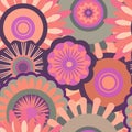 Bohemian seamless patterns from the 70s with a psychedelic twist, groovy hippie inspired backgrounds. Cartoon style Royalty Free Stock Photo