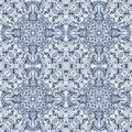 Bohemian symmetric seamless pattern. Blue and white repeated abstract texture