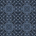 Bohemian symmetric seamless pattern. Monochrome repeated abstract texture