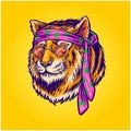 Bohemian tiger head beautiful animal logo illustrations