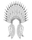 Bohemian zentangle vector War Bonnet with feathers.