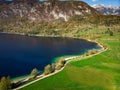 Bohinj lake aerial view of vibrant nature,Slovenia Royalty Free Stock Photo