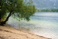 Bohinj lake, Triglav national park, autumn landscape, Slovenia. Scenic view of the water, mountains and forest, travel background Royalty Free Stock Photo