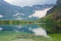 Bohinj lake, Triglav national park, autumn landscape, Slovenia. Scenic view of the water, mountains and forest, travel background Royalty Free Stock Photo