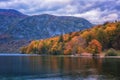 Bohinj lake in Triglav national park, Slovenia. Autumn landscape, travel landmark Royalty Free Stock Photo