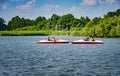 BOHMTE, GERMANY. JUNE 27, 2021 Dammer Natural Park. People ride a pleasure boat